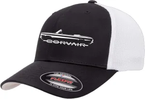 1960-64 Corvair Convertible Outline Design Flexfit Trucker Mesh Fitted Cap