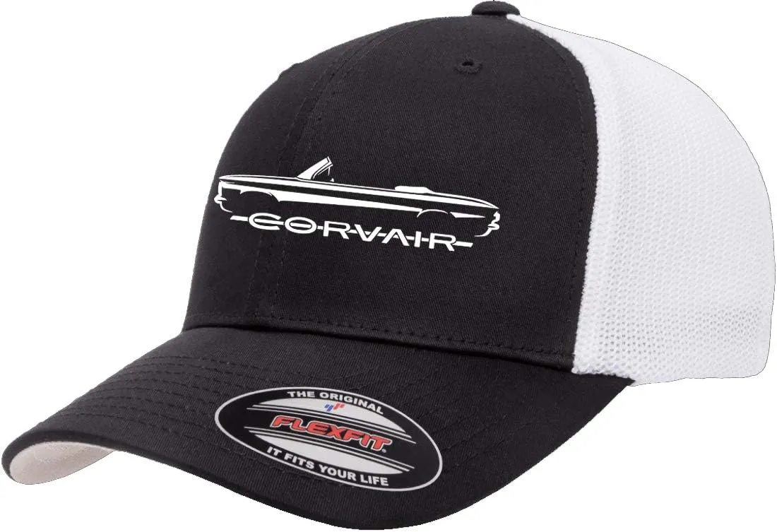 1960-64 Corvair Convertible Outline Design Flexfit Trucker Mesh Fitted Cap