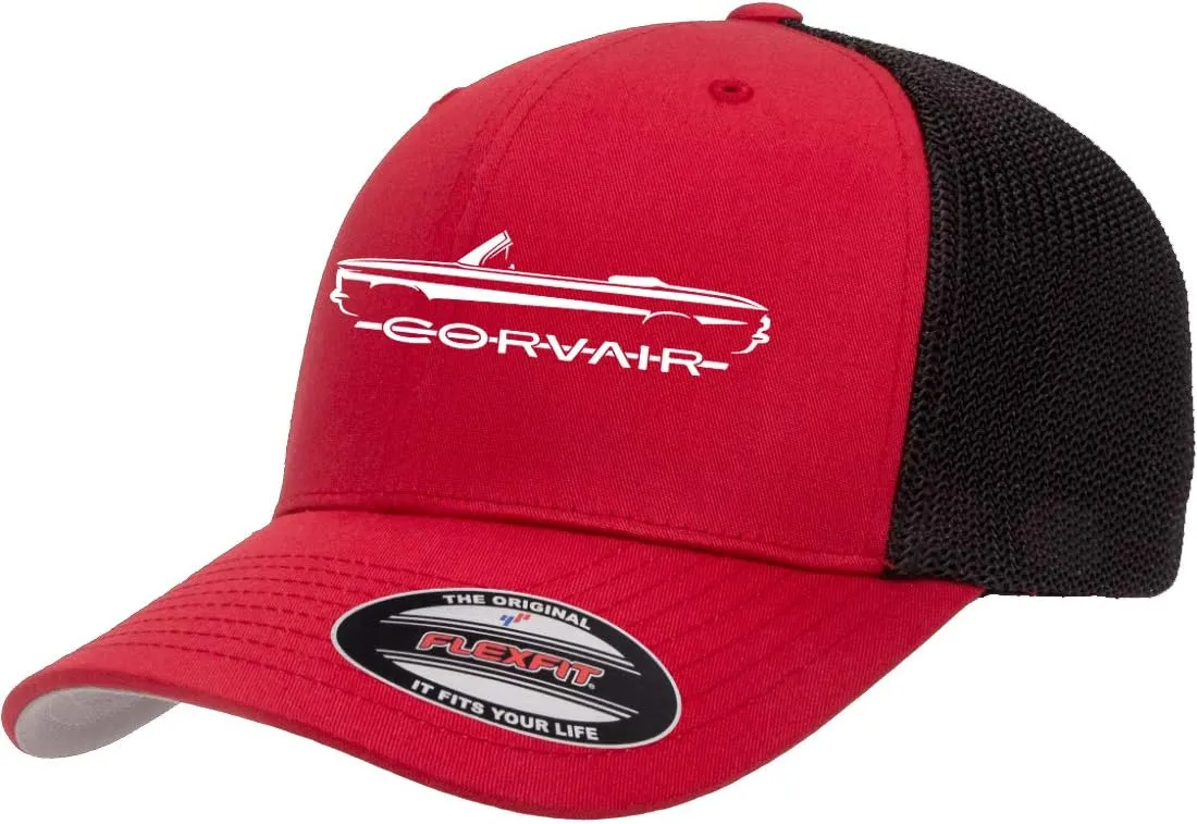 1960-64 Corvair Convertible Outline Design Flexfit Trucker Mesh Fitted Cap