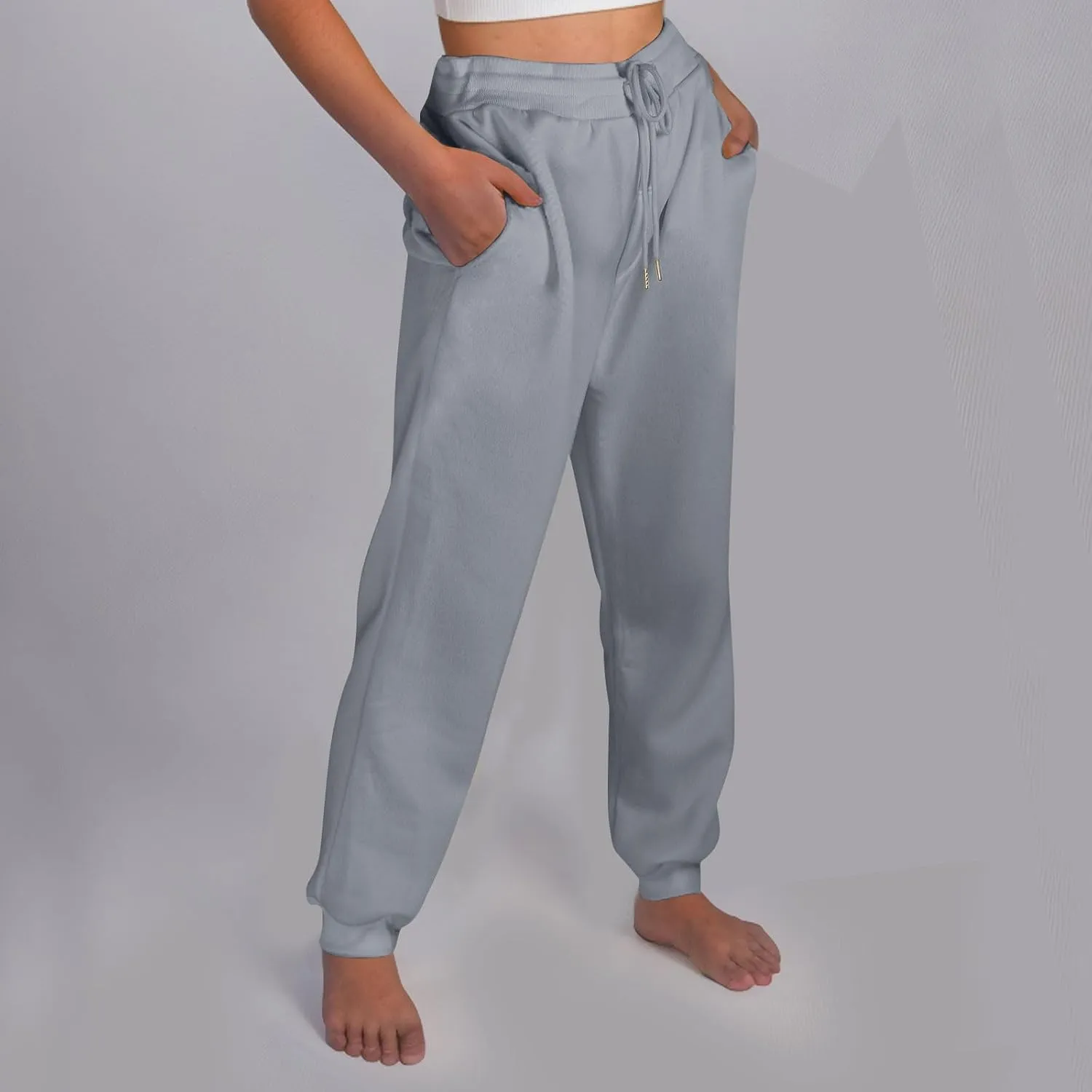 2 Pack Unisex Fleece Jogger Pants 2024 High Waisted Sweatpant Winter Lounge Baggy Workout Running Trousers Pocketed