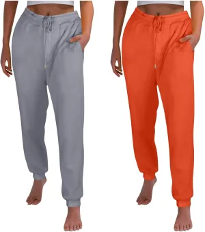 2 Pack Unisex Fleece Jogger Pants 2024 High Waisted Sweatpant Winter Lounge Baggy Workout Running Trousers Pocketed
