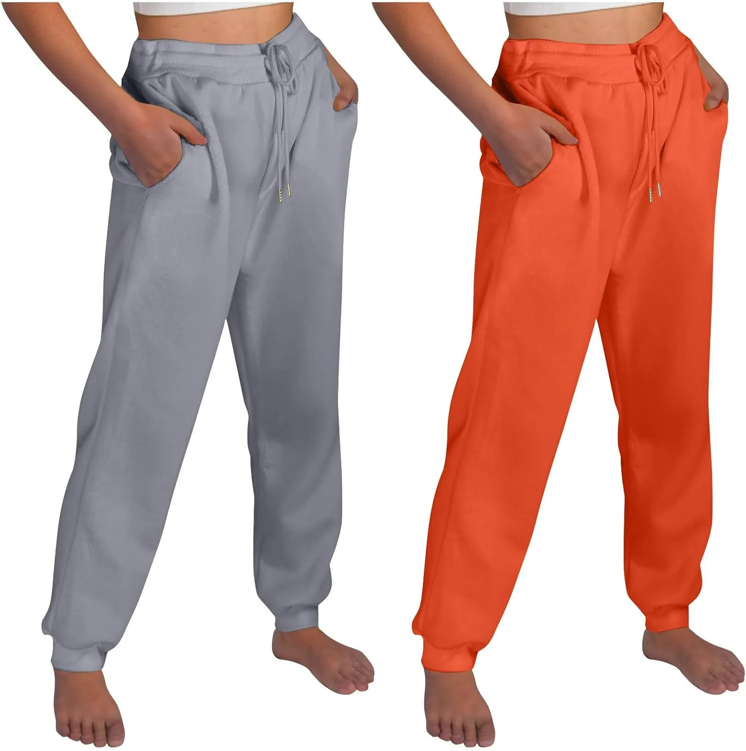 2 Pack Unisex Fleece Jogger Pants 2024 High Waisted Sweatpant Winter Lounge Baggy Workout Running Trousers Pocketed