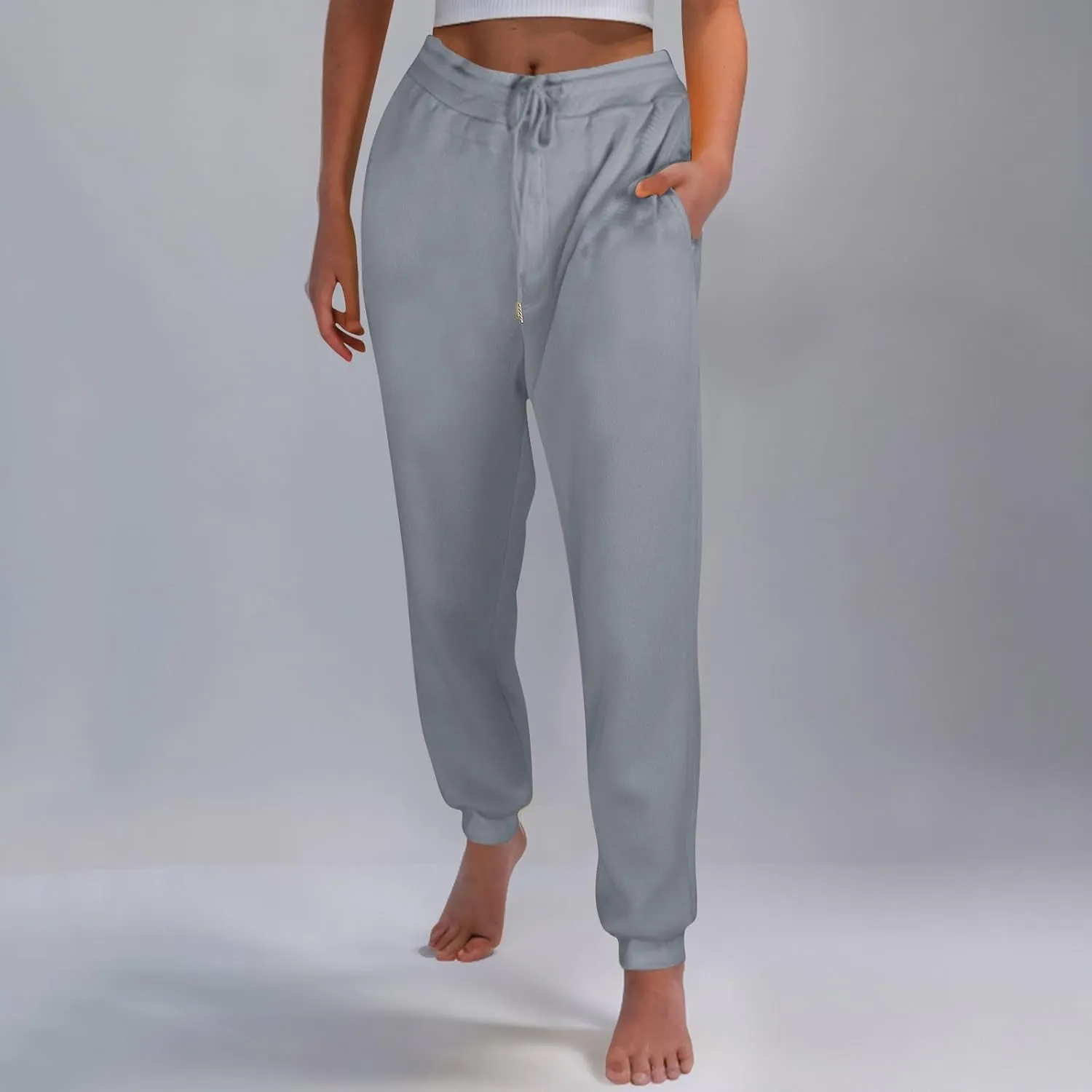 2 Pack Unisex Fleece Jogger Pants 2024 High Waisted Sweatpant Winter Lounge Baggy Workout Running Trousers Pocketed