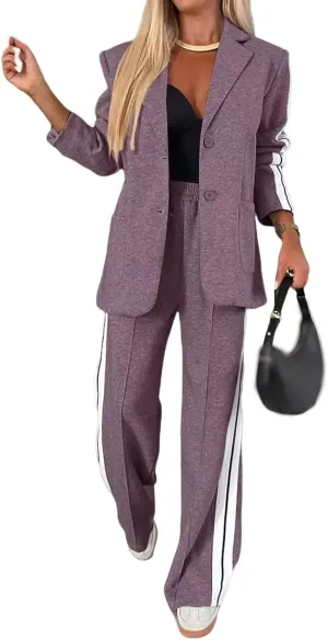 2 Piece Blazer Outfits for Women Oversized Blazer&Wide Leg Dress Pants Dressy Business Casual Office Suit Sets