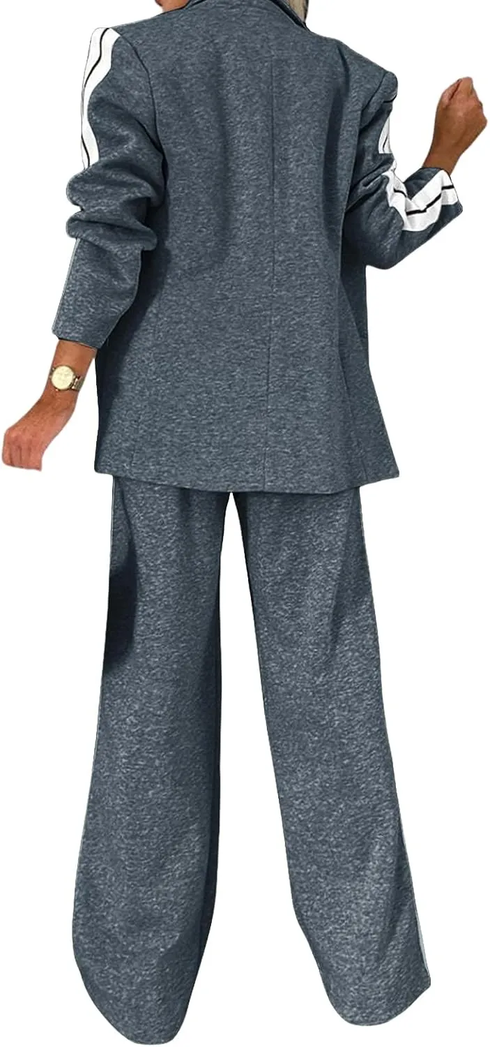 2 Piece Blazer Outfits for Women Oversized Blazer&Wide Leg Dress Pants Dressy Business Casual Office Suit Sets