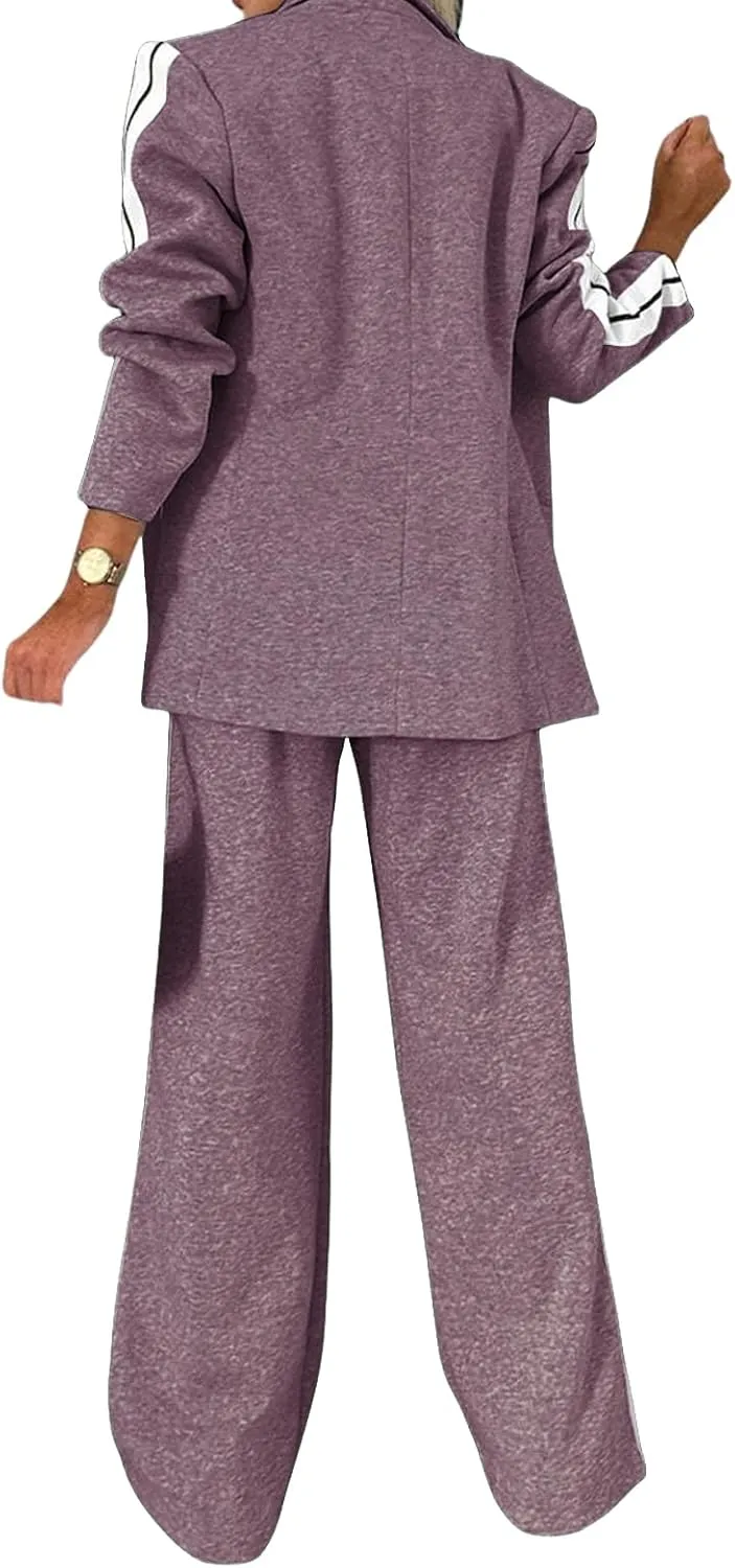 2 Piece Blazer Outfits for Women Oversized Blazer&Wide Leg Dress Pants Dressy Business Casual Office Suit Sets