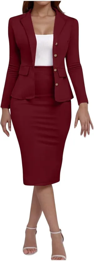 2 Piece Outfits for Women Formal Office Business Work Jacket Skirt Suit Set Blazer Jacket Skirt Set Pencil Dresses