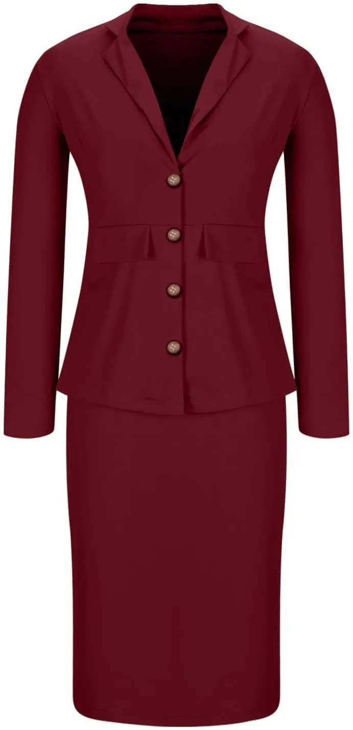 2 Piece Outfits for Women Formal Office Business Work Jacket Skirt Suit Set Blazer Jacket Skirt Set Pencil Dresses