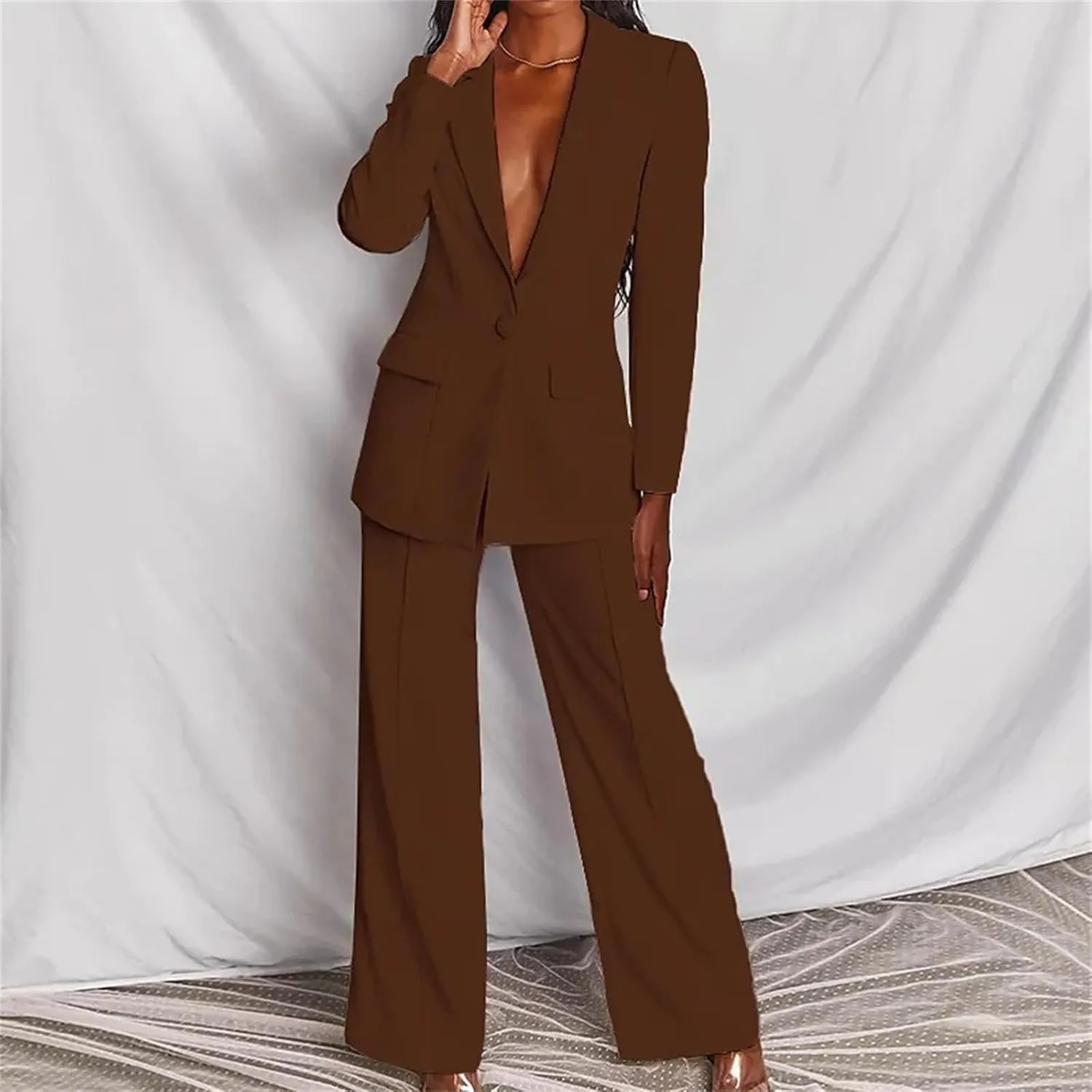 2 Piece Pant Suits for Women Dressy Business Casual Outfits Office Work Suit Set Professional Blazer Pant Suits Set