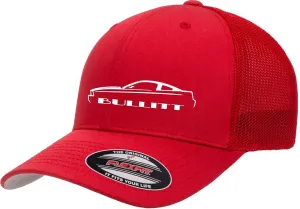 2008 Bullitt Ford Mustang Classic Outline Design Flexfit 6511 Trucker Mesh Fitted Cap