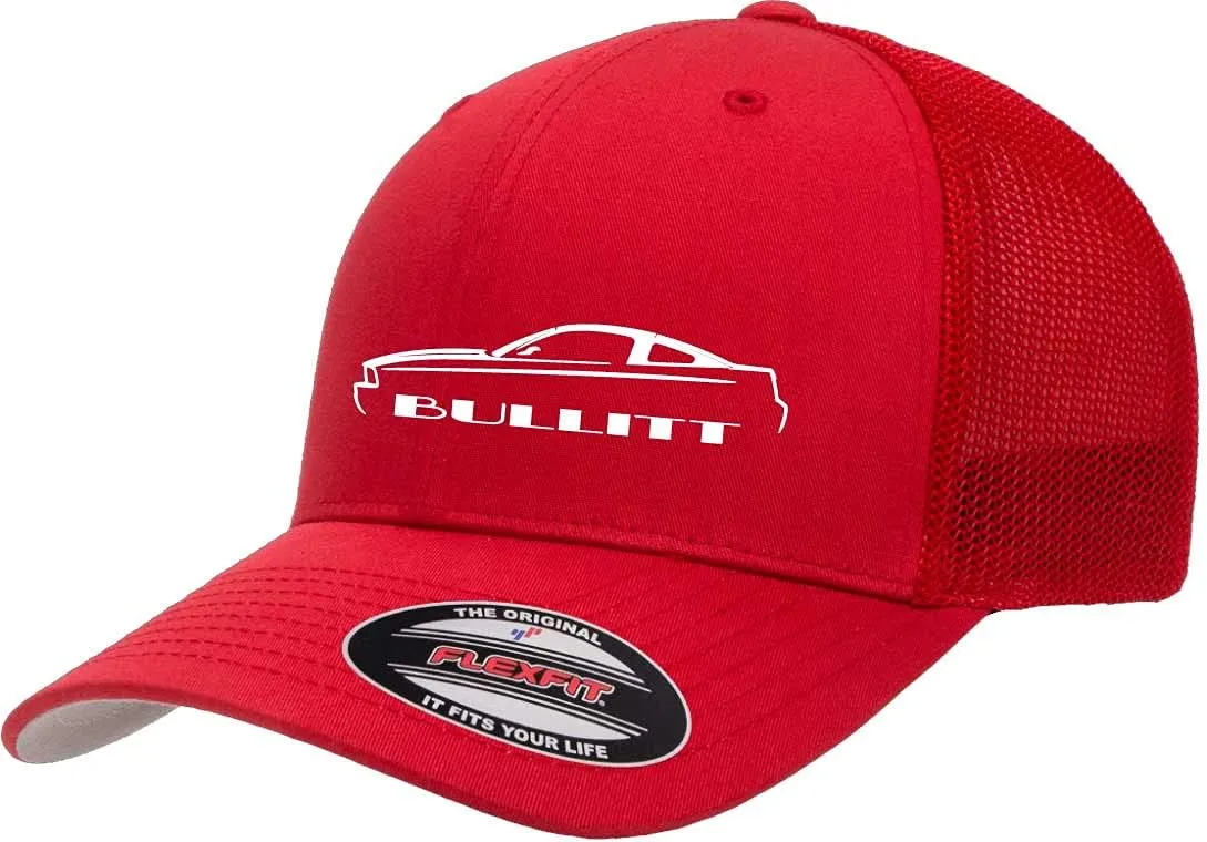 2008 Bullitt Ford Mustang Classic Outline Design Flexfit 6511 Trucker Mesh Fitted Cap
