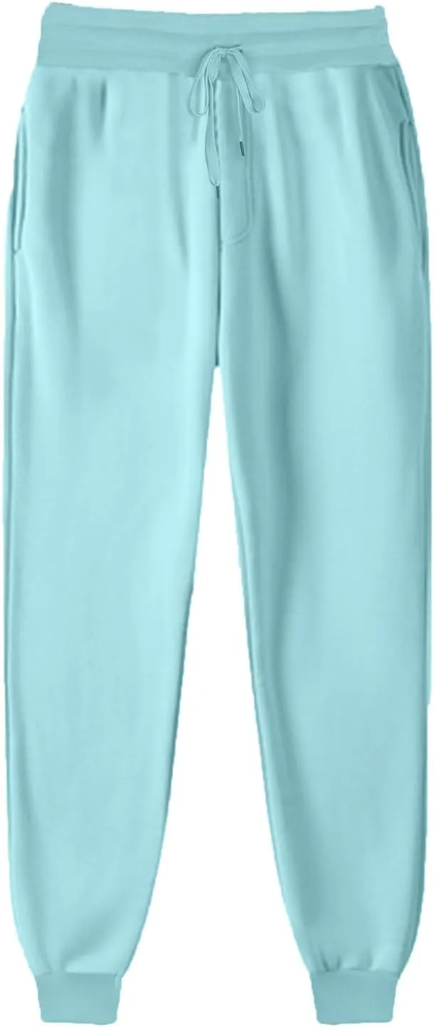 2024 Women Solid Sweatpants Baggy Mid Rise Fleece Workout Active Pants Fall Winter Lounge Jogger Pants with Pockets