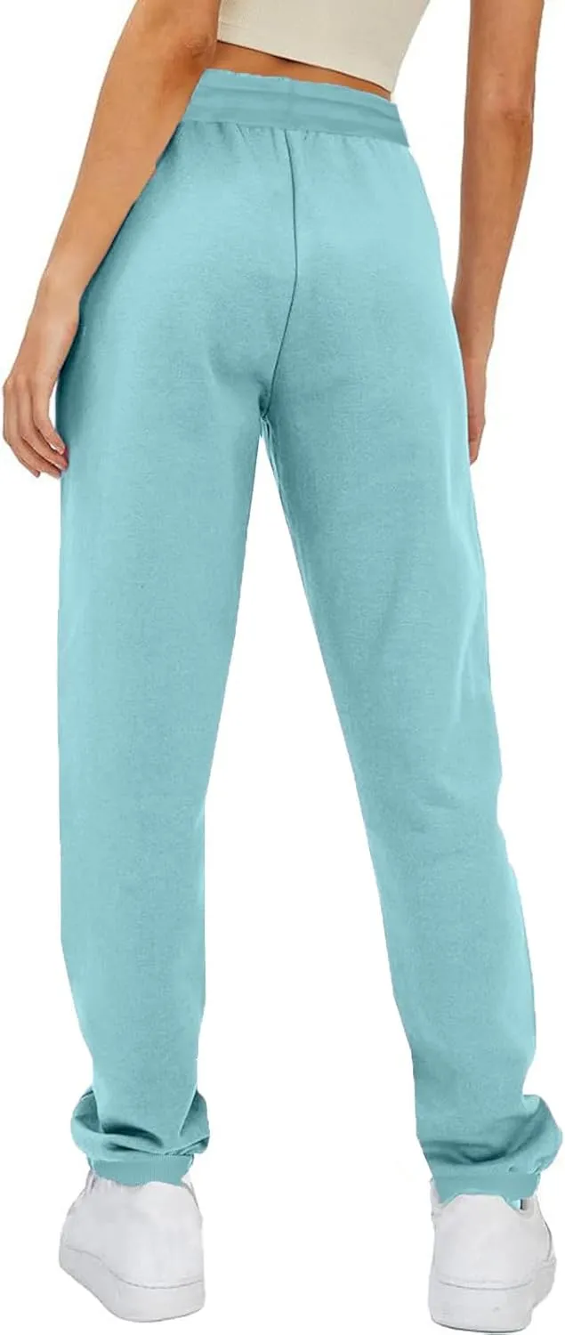 2024 Women Solid Sweatpants Baggy Mid Rise Fleece Workout Active Pants Fall Winter Lounge Jogger Pants with Pockets