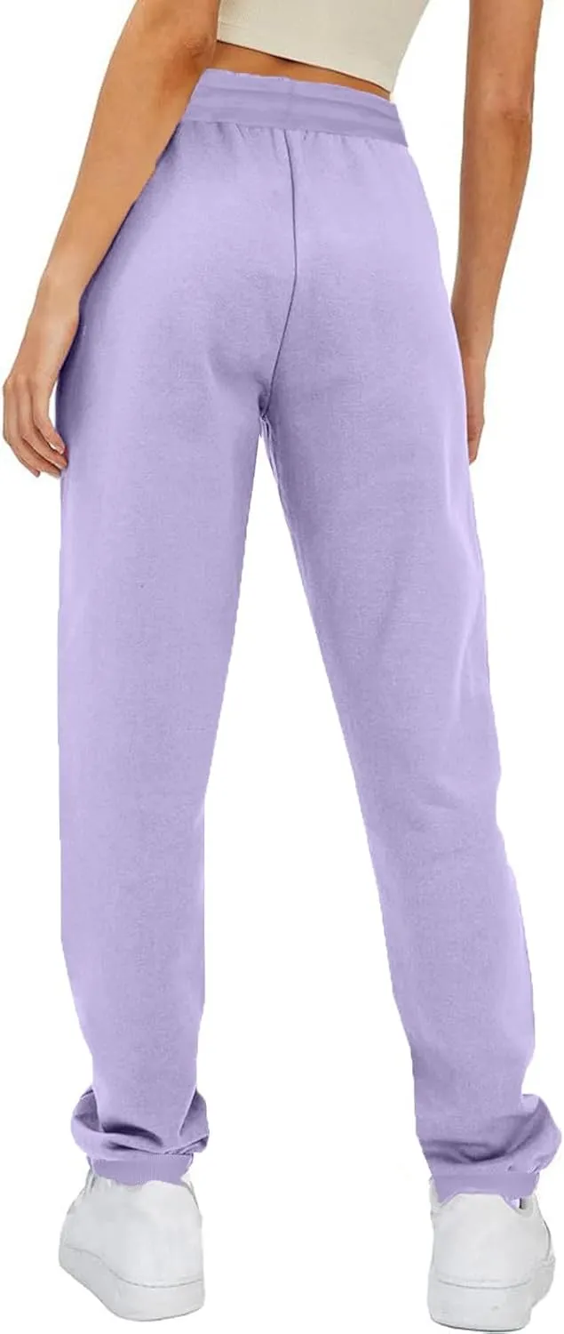 2024 Women Solid Sweatpants Baggy Mid Rise Fleece Workout Active Pants Fall Winter Lounge Jogger Pants with Pockets