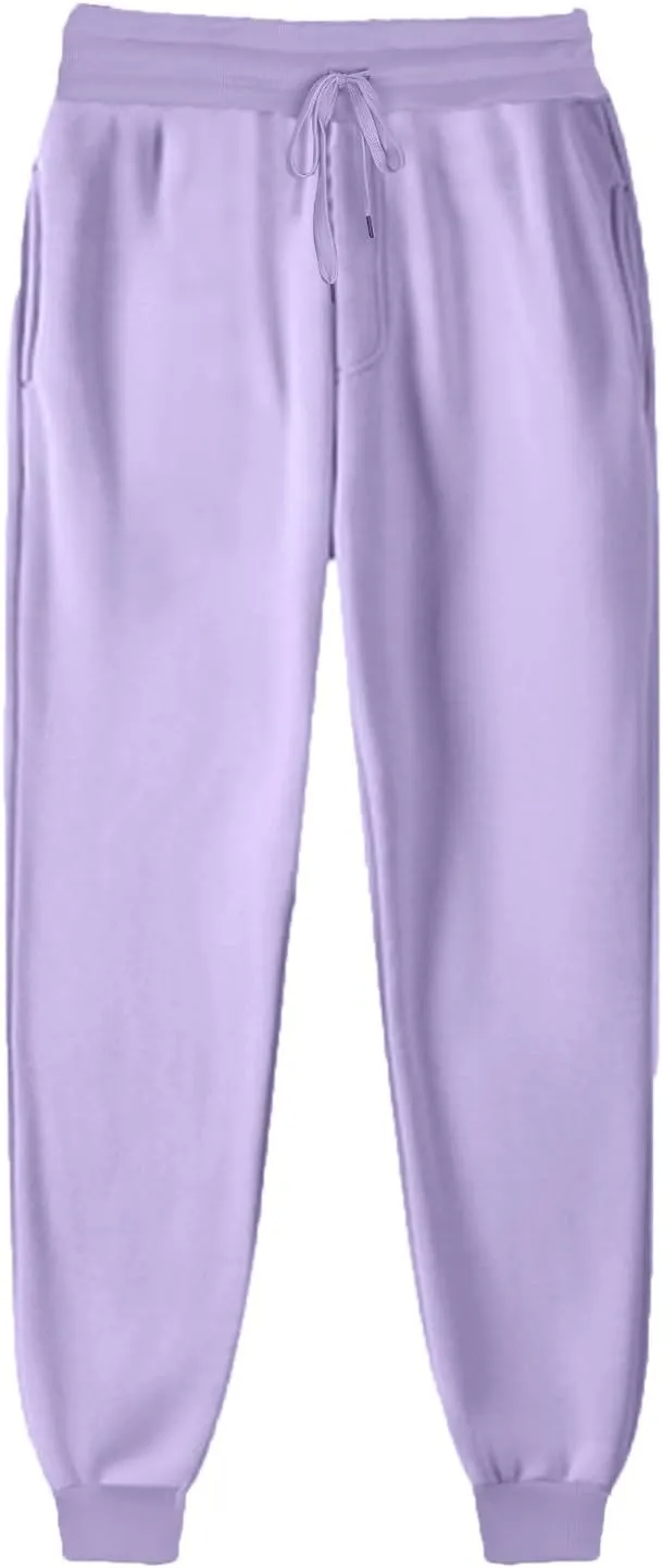 2024 Women Solid Sweatpants Baggy Mid Rise Fleece Workout Active Pants Fall Winter Lounge Jogger Pants with Pockets