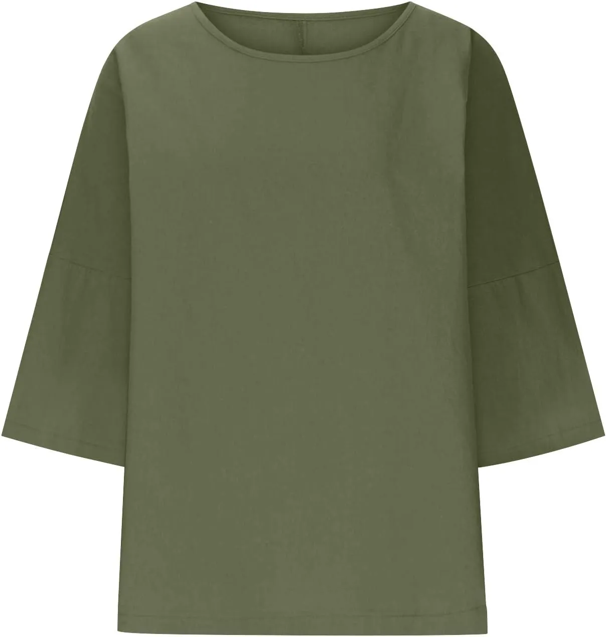 3/4 Sleeve Cotton Linen Tops for Women Plus Size Loose Fit Crew Neck Tee Shirts 2025 Summer Cute Solid Beach Tshirt
