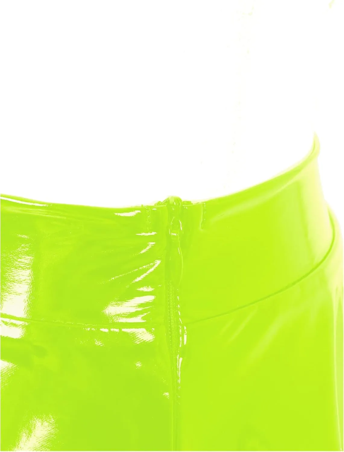 ACSUSS Women Latex Faux Leather Miniskirt for Clubwear Zipper High-Waisted Pleated Short Skirts