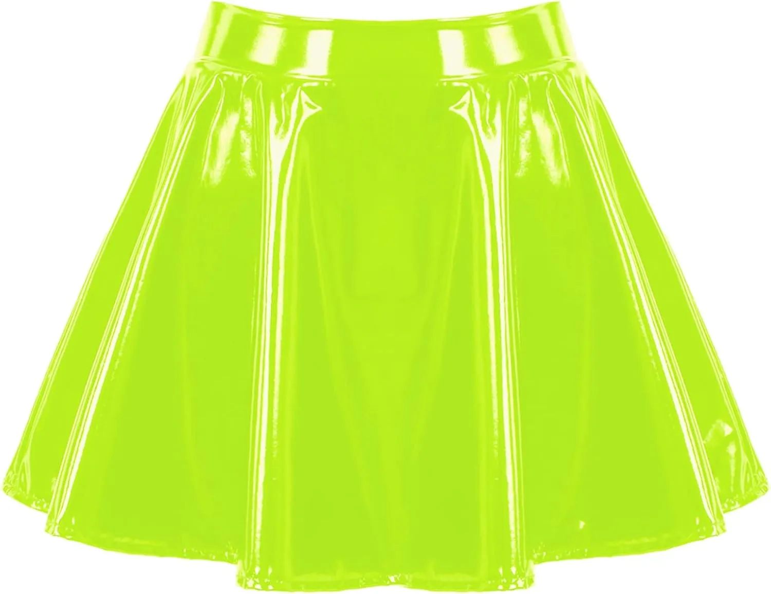 ACSUSS Women Latex Faux Leather Miniskirt for Clubwear Zipper High-Waisted Pleated Short Skirts