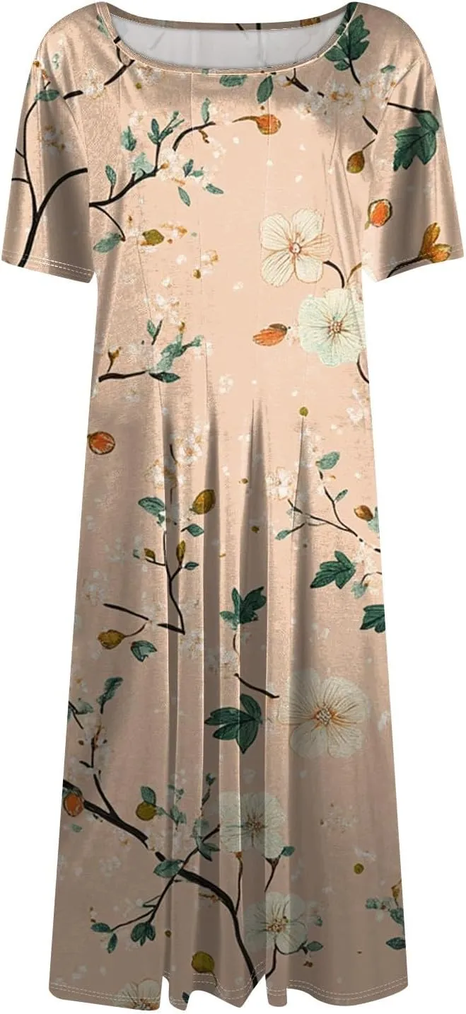 ADHOWBEW Cute Summer Dresses for Women Trendy Sexy Short Sleeve Casual Hawaiian Loose Fit Beach Comfy Dresses