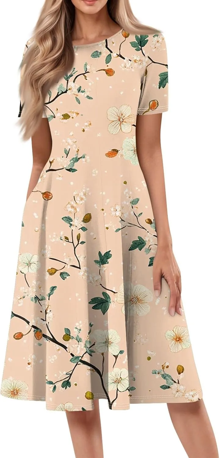 ADHOWBEW Cute Summer Dresses for Women Trendy Sexy Short Sleeve Casual Hawaiian Loose Fit Beach Comfy Dresses
