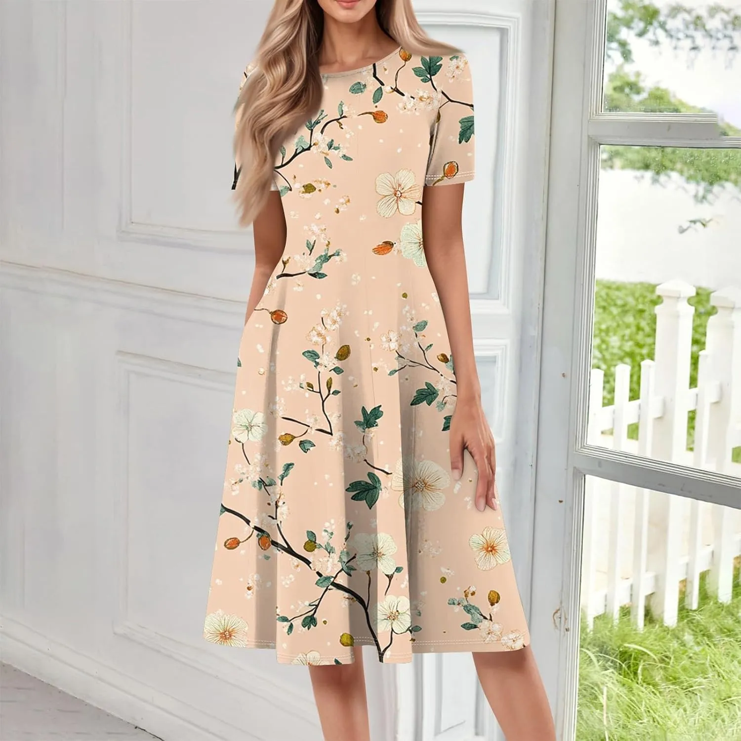 ADHOWBEW Cute Summer Dresses for Women Trendy Sexy Short Sleeve Casual Hawaiian Loose Fit Beach Comfy Dresses