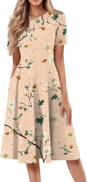ADHOWBEW Cute Summer Dresses for Women Trendy Sexy Short Sleeve Casual Hawaiian Loose Fit Beach Comfy Dresses