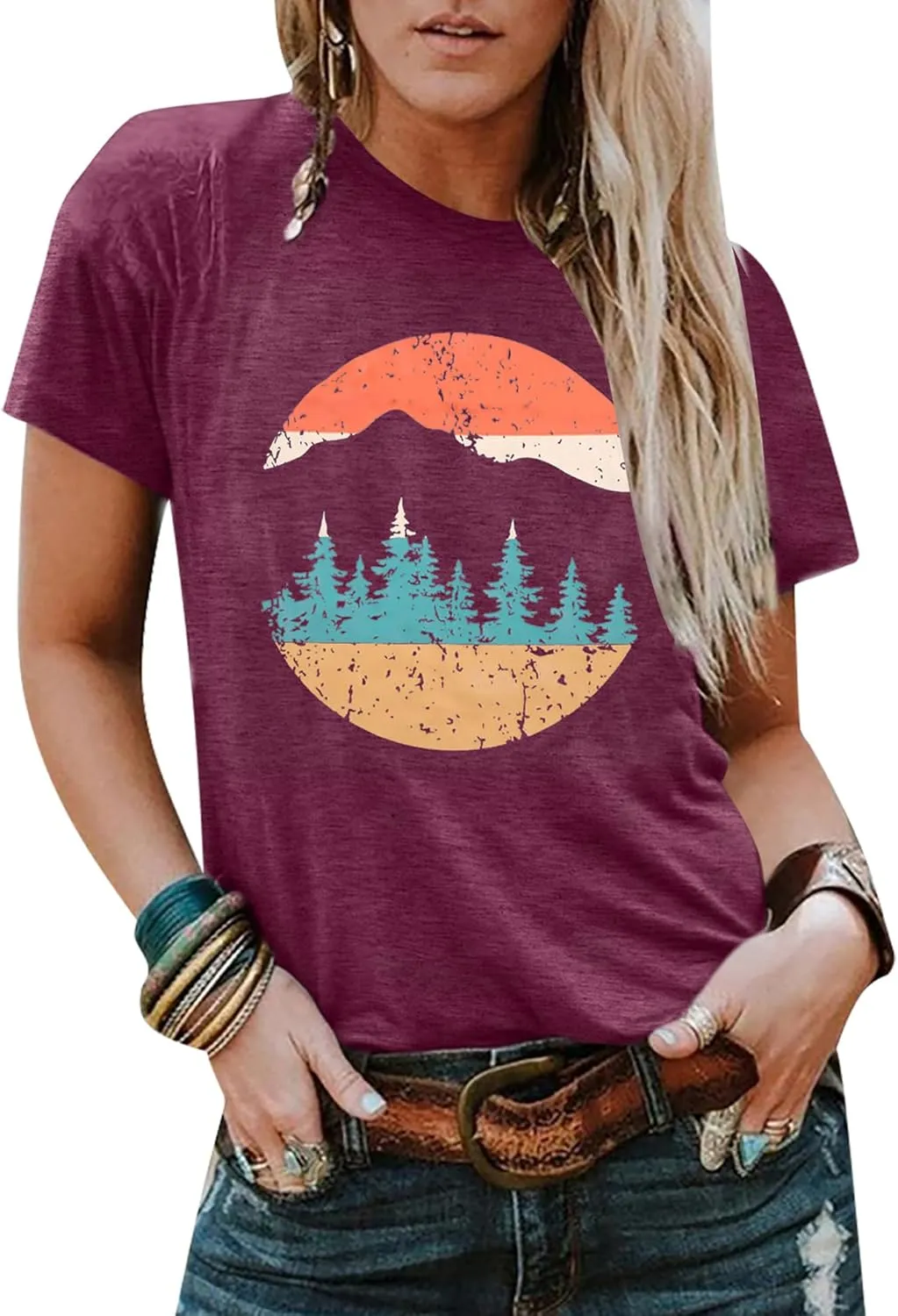 Adventure Shirts Women Funny Nature Graphic Tee Retro Camping Mountain T-Shirt Vintage Hiking Tops Casual Highway Tee