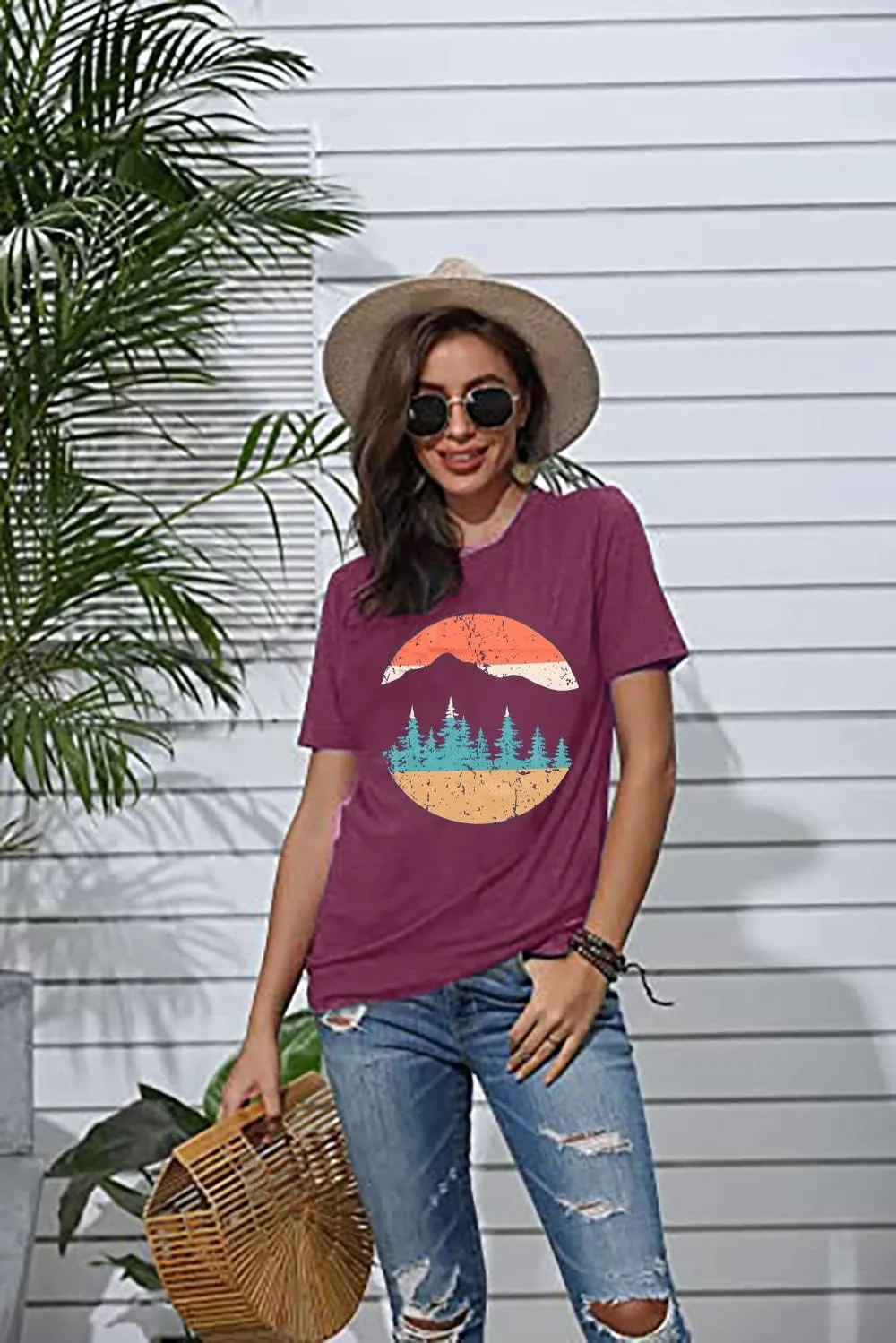 Adventure Shirts Women Funny Nature Graphic Tee Retro Camping Mountain T-Shirt Vintage Hiking Tops Casual Highway Tee