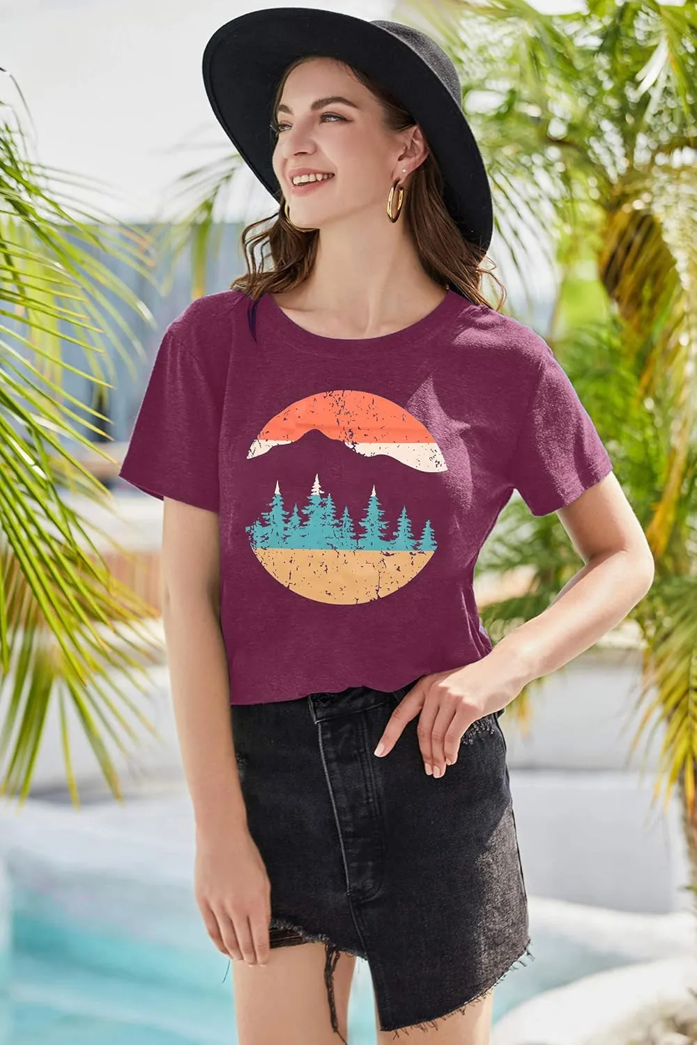 Adventure Shirts Women Funny Nature Graphic Tee Retro Camping Mountain T-Shirt Vintage Hiking Tops Casual Highway Tee