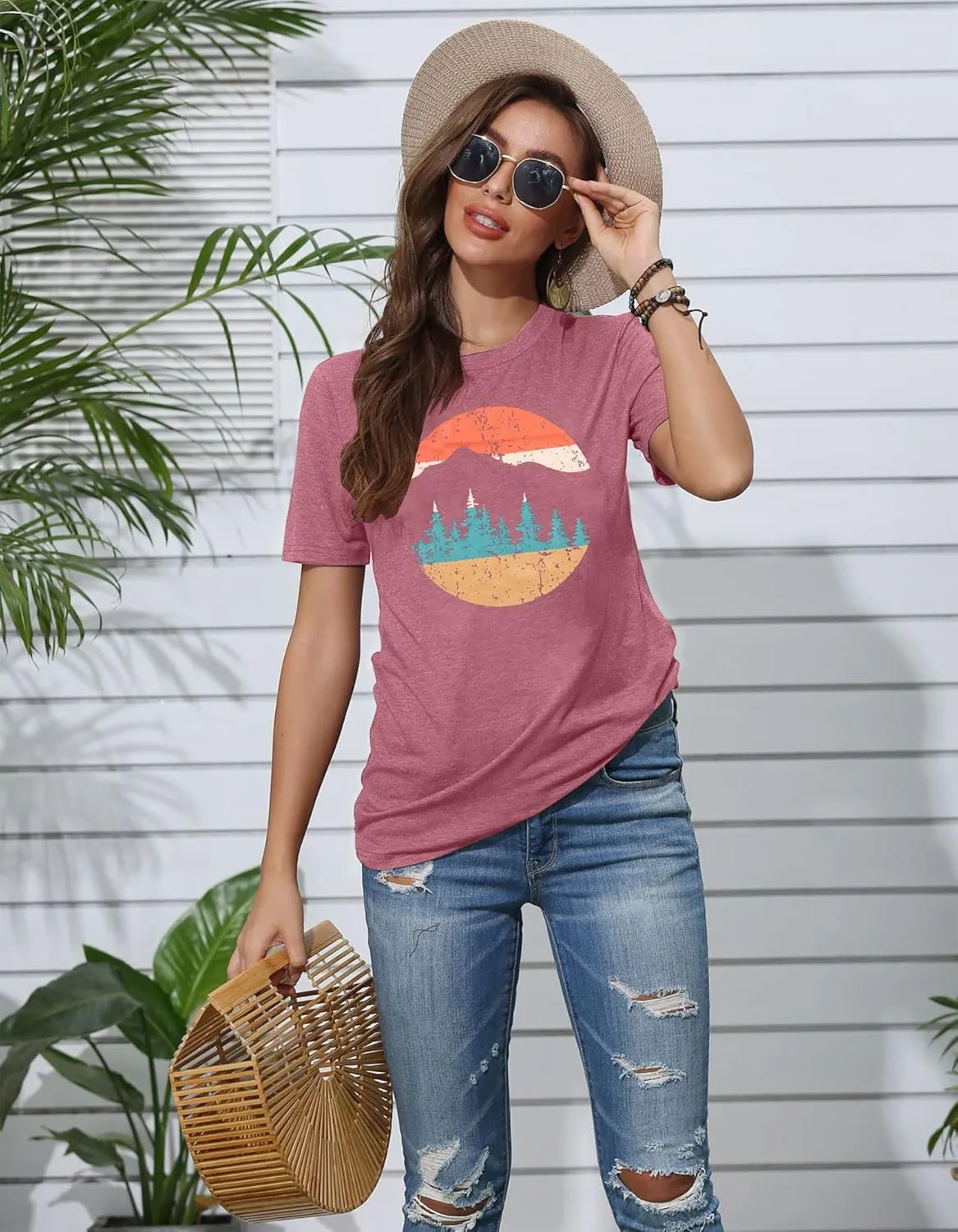 Adventure Shirts Women Funny Nature Graphic Tee Retro Camping Mountain T-Shirt Vintage Hiking Tops Casual Highway Tee
