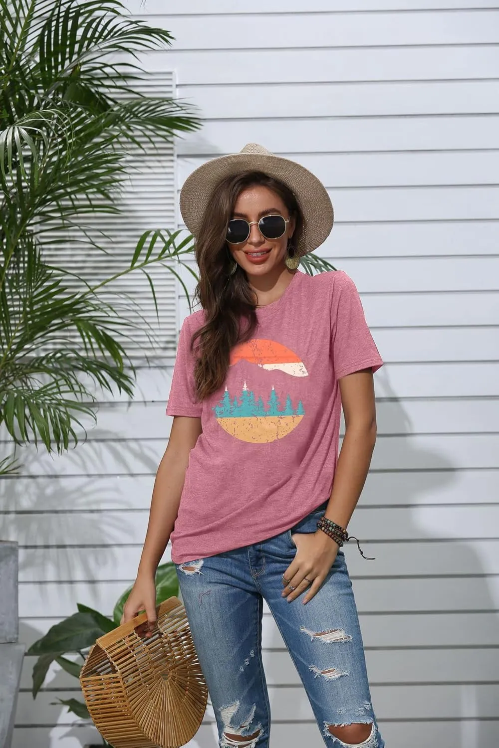 Adventure Shirts Women Funny Nature Graphic Tee Retro Camping Mountain T-Shirt Vintage Hiking Tops Casual Highway Tee