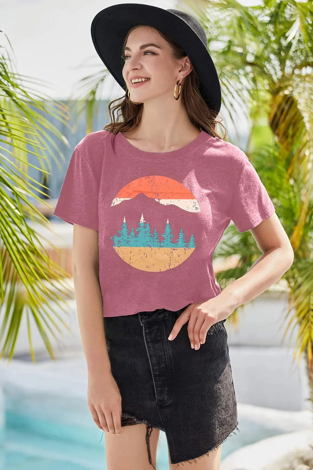 Adventure Shirts Women Funny Nature Graphic Tee Retro Camping Mountain T-Shirt Vintage Hiking Tops Casual Highway Tee