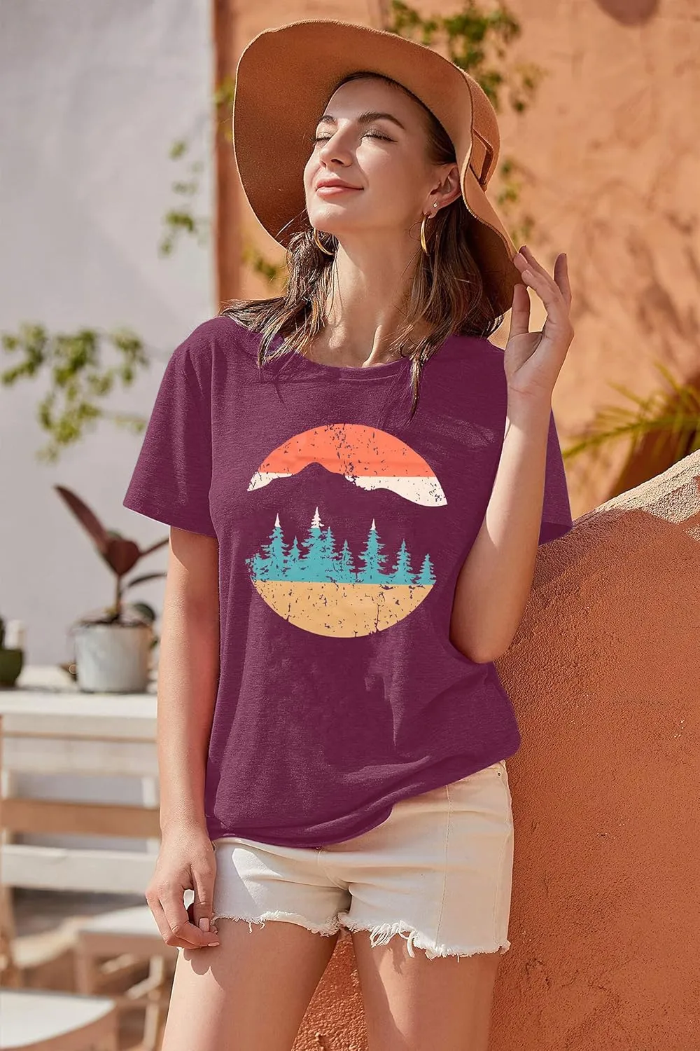 Adventure Shirts Women Funny Nature Graphic Tee Retro Camping Mountain T-Shirt Vintage Hiking Tops Casual Highway Tee