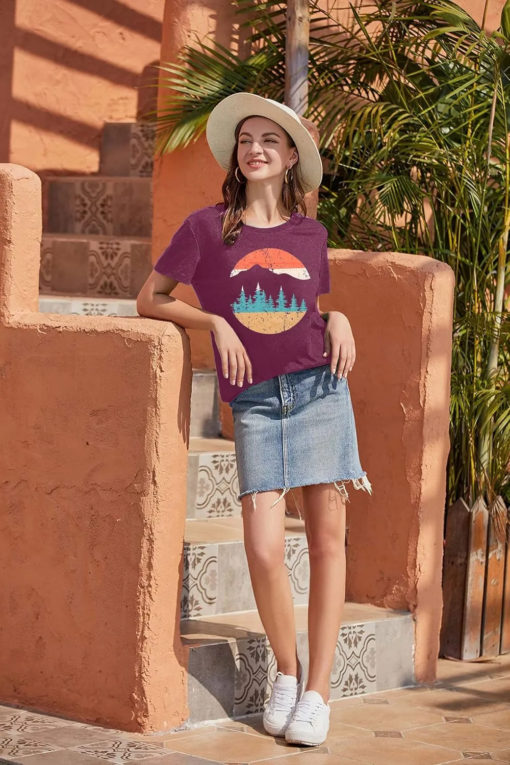 Adventure Shirts Women Funny Nature Graphic Tee Retro Camping Mountain T-Shirt Vintage Hiking Tops Casual Highway Tee