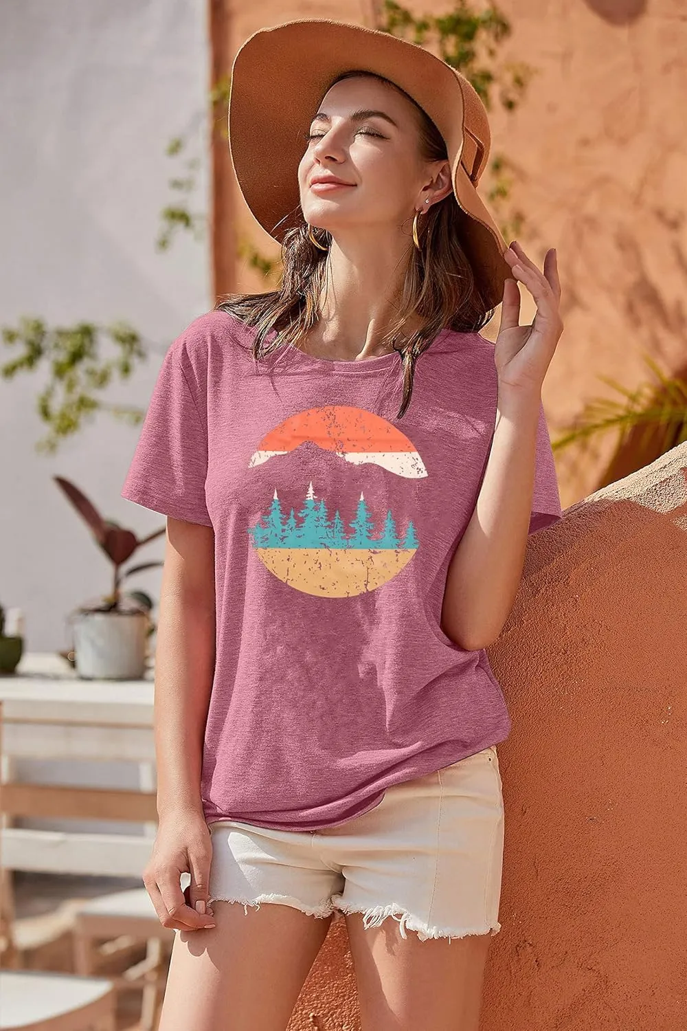 Adventure Shirts Women Funny Nature Graphic Tee Retro Camping Mountain T-Shirt Vintage Hiking Tops Casual Highway Tee