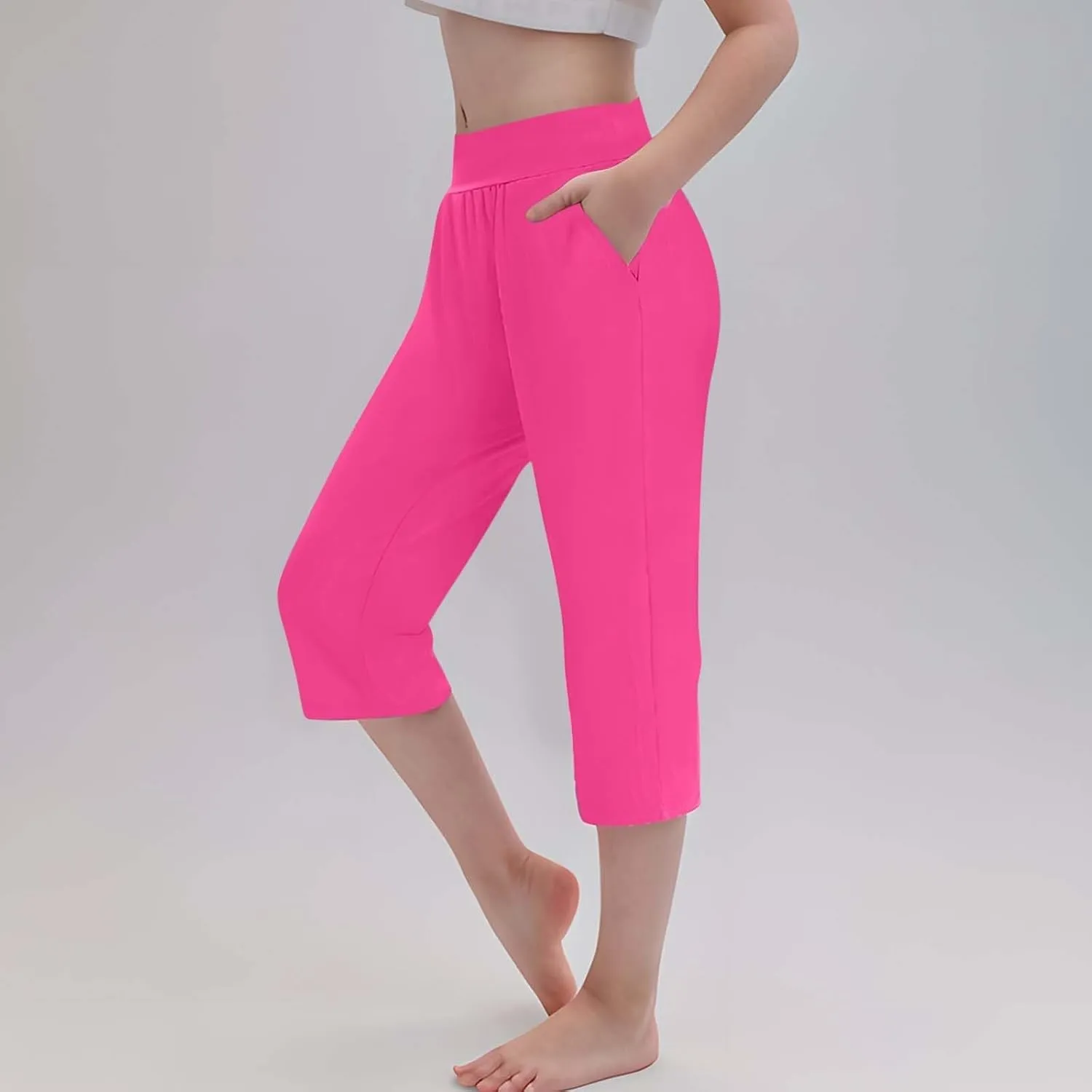 AIMAOMI Girls Athletic Capri Leggings, Kids Yoga Pants with Pockets, Teen Girls Stretch Dance Running Workout Pants