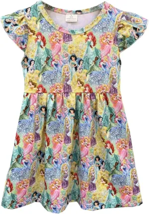 AQHOFSV Baby Girls Flutter Sleeve Cartoon Printed Toddlers Spring Summer Mickey Bow Dress
