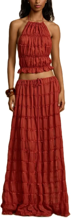 Argeousgor Y2k Two Piece Maxi Skirt Sets for Women Summer Backless Halter Crop Top Long Flowy Skirt Going Out Outfits