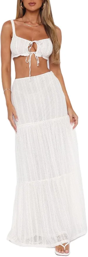 Argeousgor Y2k Two Piece Maxi Skirt Sets for Women Summer Backless Halter Crop Top Long Flowy Skirt Going Out Outfits