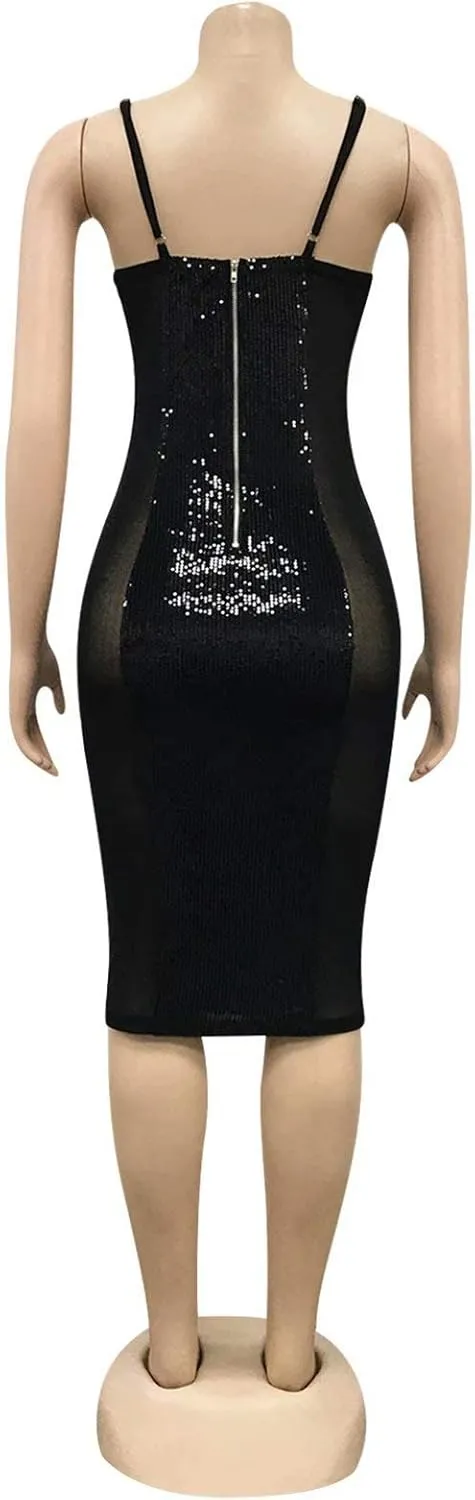 Aro Lora Womens Sexy Deep V Neck Glitter Sequin Tassels Bodycon Mini Club Dress
