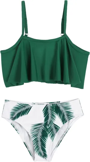 Arshiner Girls Swimsuit Two Pieces Bikini Set Ruffle Bathing Suits Flounced Tankini Swimwear