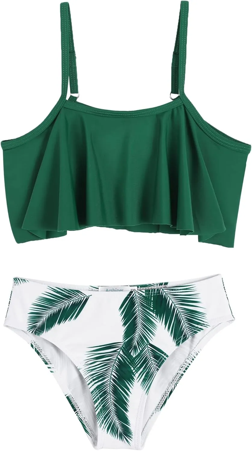 Arshiner Girls Swimsuit Two Pieces Bikini Set Ruffle Bathing Suits Flounced Tankini Swimwear