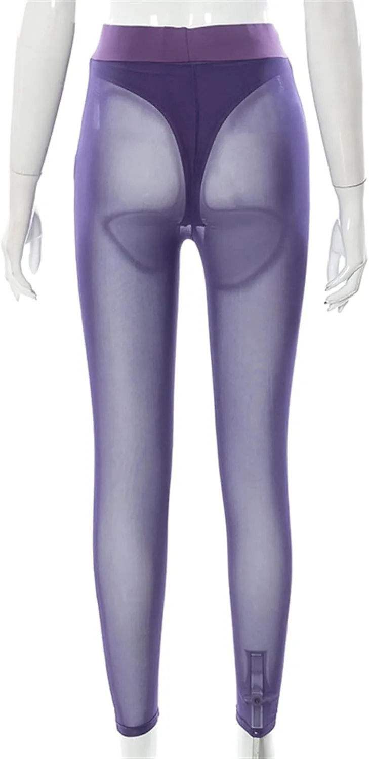 Atyfuniby Womens Leggings High Waisted - Sexy Skinny Mesh See Through Pants Party Clubwear