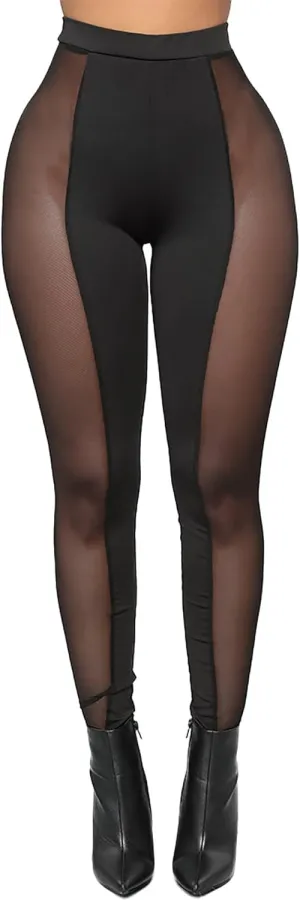 Atyfuniby Womens Leggings High Waisted - Sexy Skinny Mesh See Through Pants Party Clubwear