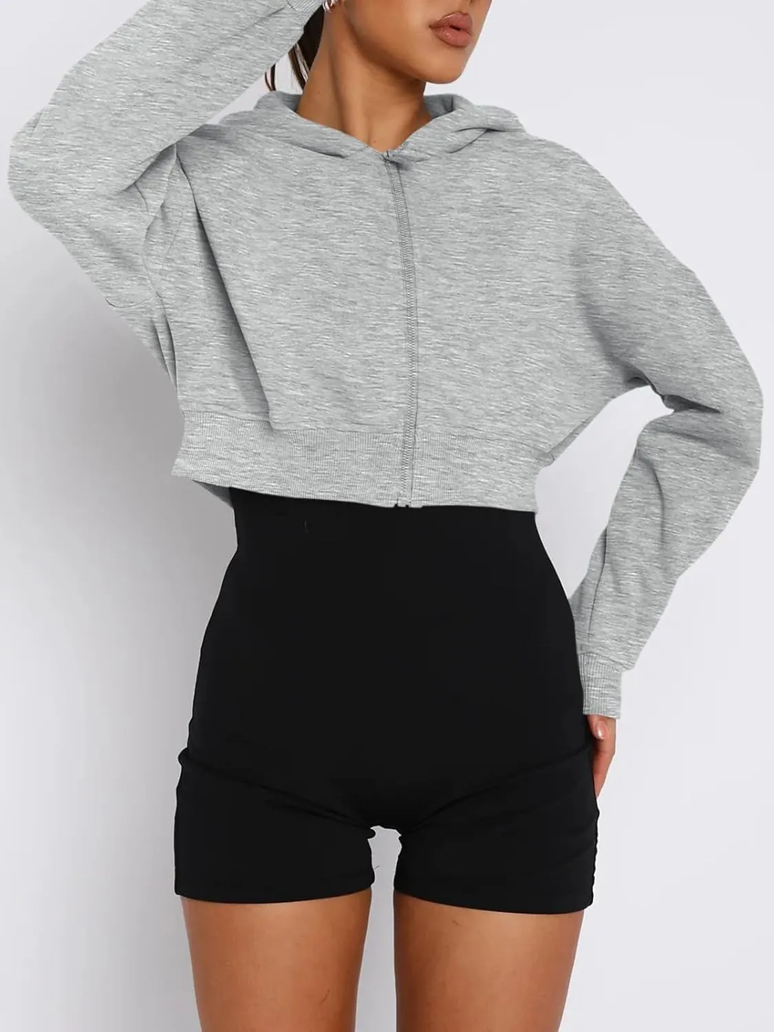 Aurgelmir Women's Cropped Zip Up Hoodie Sweatshirts Long Sleeve Casual Loose Y2K Pullover Tops