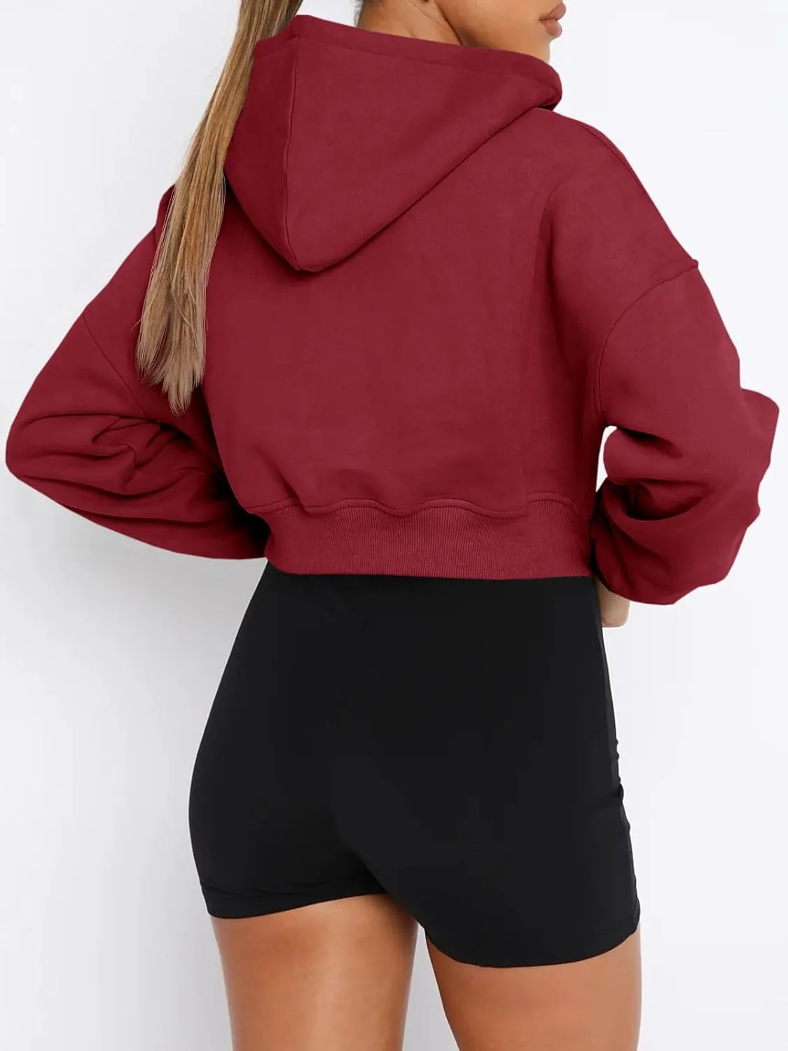 Aurgelmir Women's Cropped Zip Up Hoodie Sweatshirts Long Sleeve Casual Loose Y2K Pullover Tops