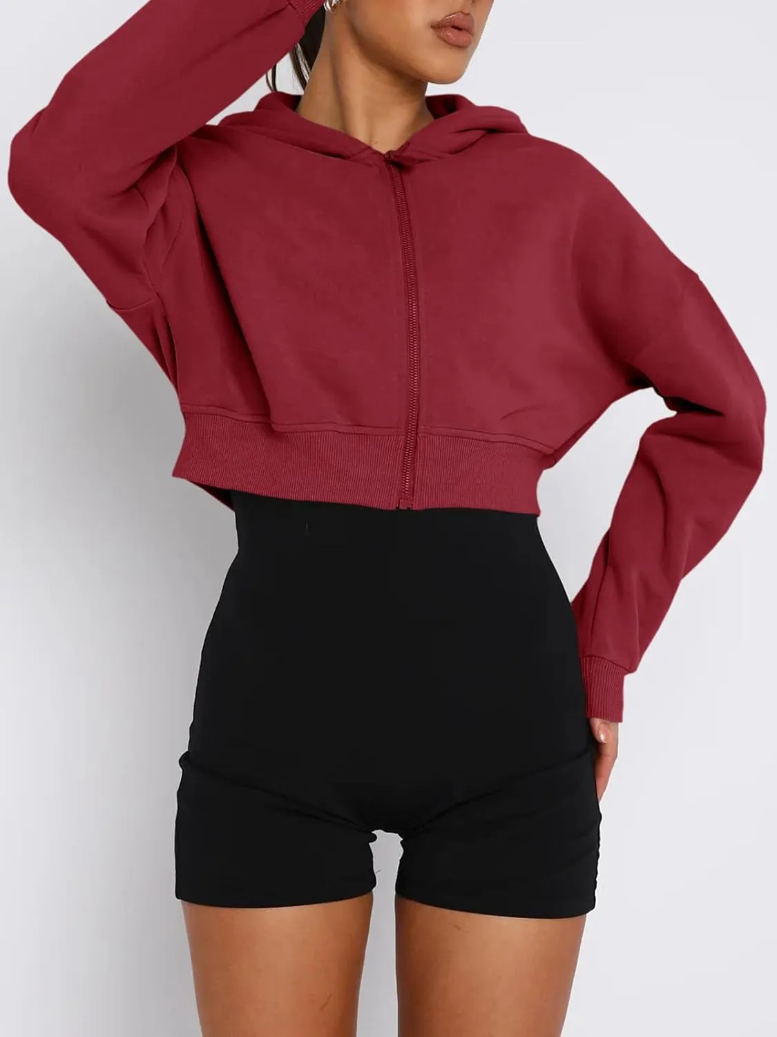 Aurgelmir Women's Cropped Zip Up Hoodie Sweatshirts Long Sleeve Casual Loose Y2K Pullover Tops