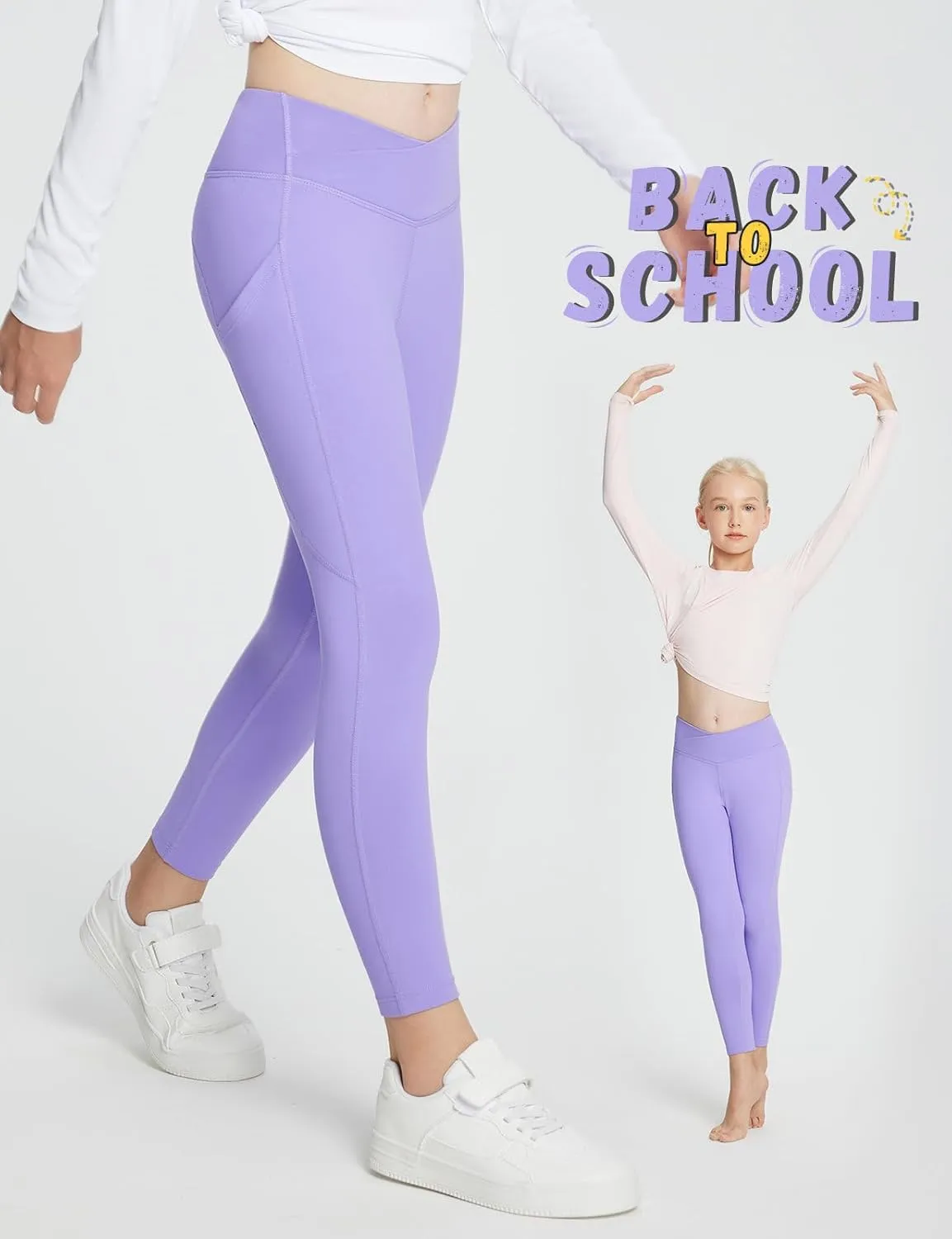baleaf Girls Fleece Lined Leggings Athletic Yoga Pants Thermal Dance Tights Pockets Winter Running