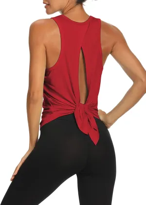 Bestisun Workout Tops Open Back Shirts Gym Athletic Clothes Tie Back Musle Tank for Women