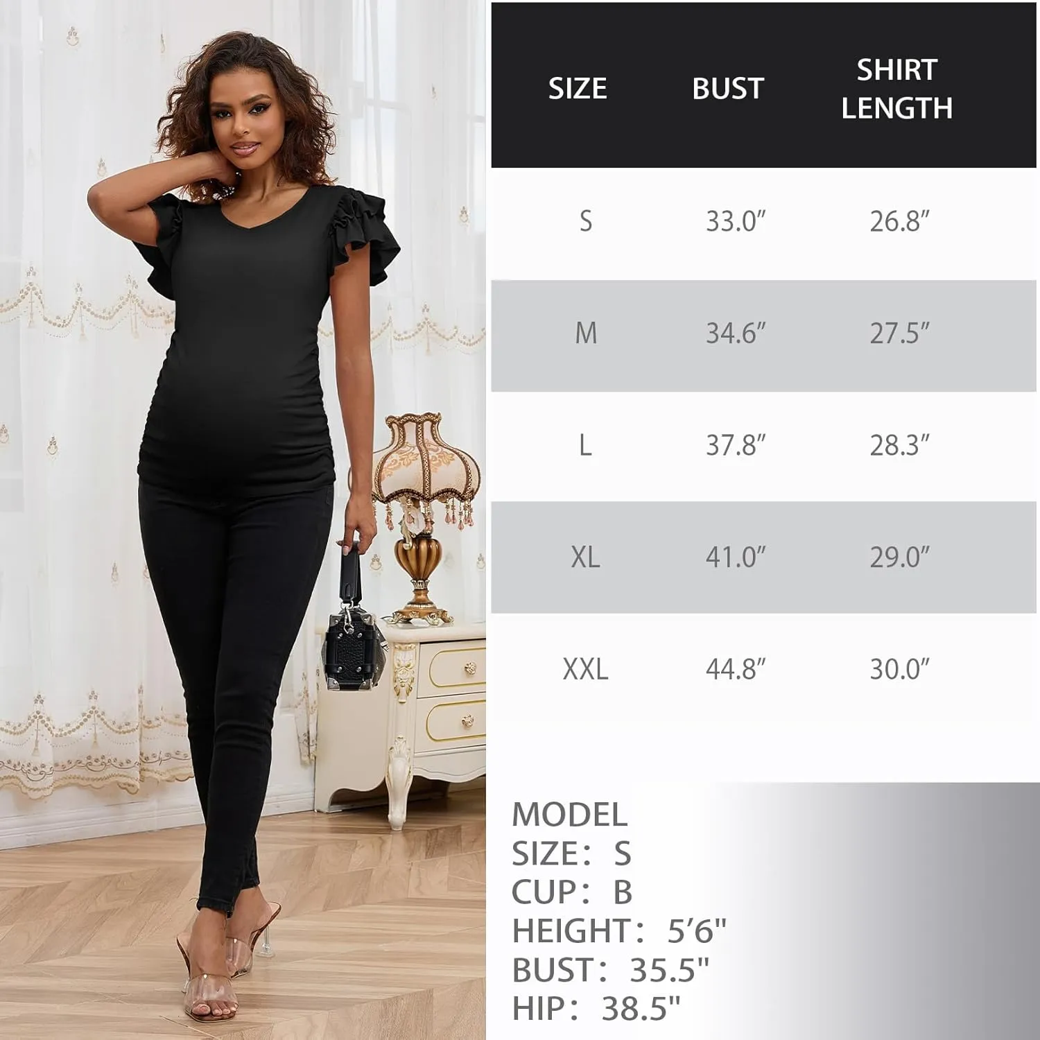 Bhome Maternity Summer Ruffle Tops,Casual Frilled V-Neck Short Sleeve Fitted Blouse Shirts Trendy for Women